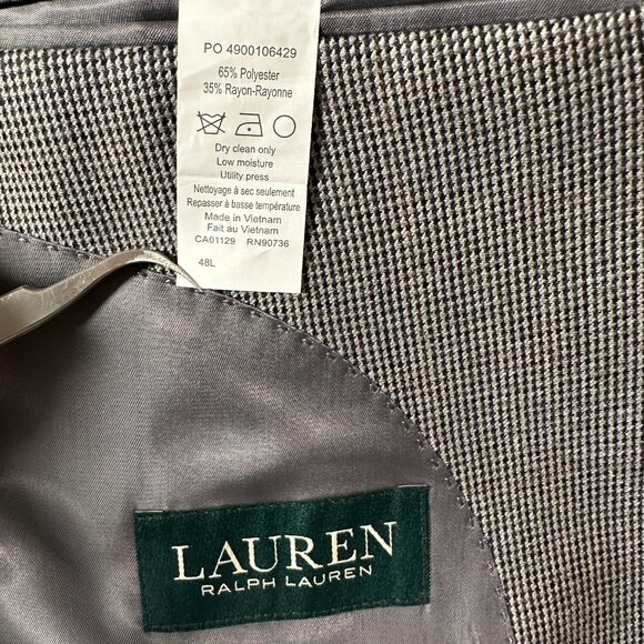 Lauren Ralph Lauren Blazer Men Size 48L Gray Herringbone 2-Button Classic Jacket - Picture 7 of 10